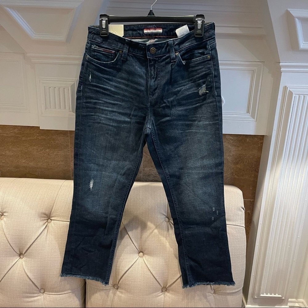 I: NWT Tommy Hilfiger Sz 6 High Rise Crop Flare Dark Blue Jean